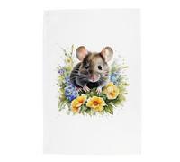 Purely Home Floral Mouse Tea Towel - Pet Animals & Flowers Nature Gift/Present - Panama Cotton Kitchen Dish Towel/Drying Cloth - 67cm x 45cm