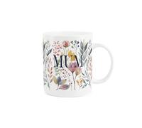 Purely Home Floral Mum Mug - Watercolour Flowers & Foliage Relations Gift/Present for Her - Tea/Coffee Hot Drinks White Bone China Mug