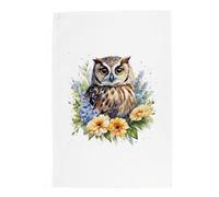 Purely Home Floral Owl Tea Towel - Birds & Flowers Nature Wildlife Gift/Present - Panama Cotton Kitchen Dish Towel/Drying Cloth - 67cm x 45cm