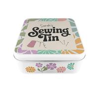 Purely Home Floral Personalised Sewing Tin - Retro Square Metal Craft Storage Container Gift 170 x 170 x 65mm