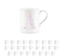 Purely Home Floral Pink Letter A Mug - Fine Bone China Small Coffee Tea Mug Present Personalised Initial Gift