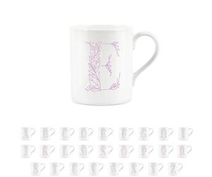 Purely Home Floral Pink Letter E Mug - Fine Bone China Small Coffee Tea Mug Present Personalised Initial Gift