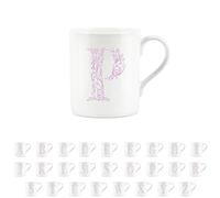Purely Home Floral Pink Letter P Mug - Fine Bone China Small Coffee Tea Mug Present Personalised Initial Gift