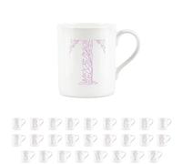 Purely Home Floral Pink Letter T Mug - Fine Bone China Small Coffee Tea Mug Present Personalised Initial Gift
