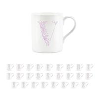 Purely Home Floral Pink Letter V Mug - Fine Bone China Small Coffee Tea Mug Present Personalised Initial Gift
