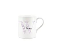 Purely Home Floral Pink Letter W Mug - Fine Bone China Small Coffee Tea Mug Present Personalised Initial Gift
