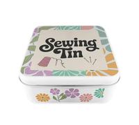 Purely Home Floral Sewing Tin - Retro Square Metal Craft Storage Container Gift 170 X 170 X 65mm