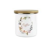 Purely Home Floral Wreath Kitchen Coffee Storage Canister - Floral Nature Metal Enamel Hot Drinks Storage Container