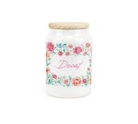 Purely Home Flower Border Ceramic Decaf Storage Canister - Floral Artwork Kitchen Food Storage Container & Wooden Lid 600Ml (14.5Cm X 9.5Cm)