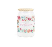 Purely Home Flower Border Ceramic Hot Chocolate Storage Canister - Floral Artwork Kitchen Food Storage Container & Wooden Lid 600ml (14.5cm x 9.5cm)