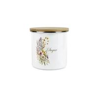 Purely Home Flower Bouquet Sugar Storage Canister - Floral Kitchen Housewarming Gift - White Enamel Medium Sized Kitchen Storage Container