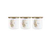 Purely Home Flower Bouquet Tea, Coffee & Sugar Storage Canisters Set - Floral Kitchen Housewarming Gifts - White Metal Enamel Medium Sized Kitchen Food/Drinks Storage Containers Pack of 3