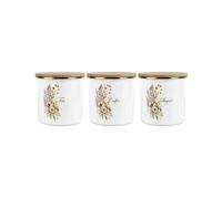 Purely Home Flower Bouquet Tea, Coffee & Sugar Storage Canisters Set - Kitchen Gift - White Enamel Medium Kitchen Storage Containers Pack Of 3