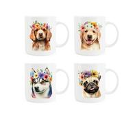 Purely Home Flower Crown Dogs Bone China Mugs - Set Of 4