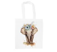 Purely Home Flower Crown Elephant Tote Bag - Jungle Elephant Gift for Wild Animal Lovers - Reusable White Shopping Bag Present