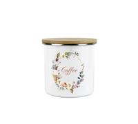 Purely Home Flower Wreath Coffee Storage Canister - Flowers & Foliage Kitchen Housewarming Gift - White Enamel Medium Sized Storage Container
