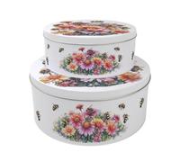 Purely Home Flowers & Bees Cake Tin Set - Nesting Round Large & Medium Metal Baking Storage Containers Gift