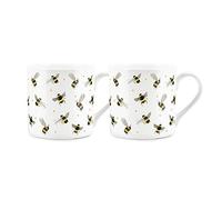 Purely Home Flying Bumblebee Mugs Set - White Bone China Cup Tea/Coffee Present - Set of 2 Gift for Bee Lovers