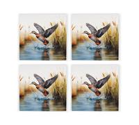 Purely Home Flying Duck Coasters - Rural Game Animals Set Of 4 Square Ceramic Coasters