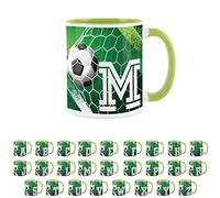 Purely Home Football Alphabet Letter M Mug - Light Green Coffee Tea Present Personalised Football Initial Gift