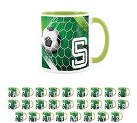 Purely Home Football Alphabet Letter S Mug - Light Green Coffee Tea Present Personalised Football Initial Gift