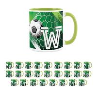 Purely Home Football Alphabet Letter W Mug - Light Green Coffee Tea Present Personalised Football Initial Gift
