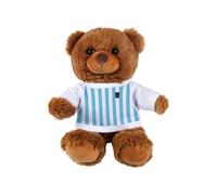 Purely Home Football Kit Teddy Bear - Small Plush Toy Gifts for Sports Fans - Dark Brown Stuffed Animal with Printed Light Blue And White T-Shirt