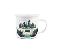 Purely Home Forest Lake Enamel Mug - Camping Gift Durable Hot Drinks White Outdoor Cup - Travel Picnics Home Hiking