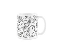 Purely Home Fossils Mug - Black & White Prehistoric Animals Creatures & Plants Cup- Tea/Coffee Hot Drinks Ceramic Gift/Present