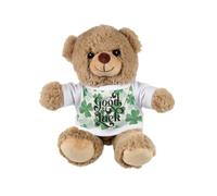 Purely Home Four-Leaf Clover Teddy Bear - Small Plush Bear Good Luck Gift - Light Brown Stuffed Animal with Green T-Shirt