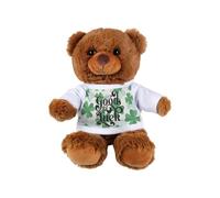 Purely Home Four-Leaf Clover Teddy Bear - Small Plush Toy Good Luck Gift - Dark Brown Stuffed Animal with Green T-Shirt