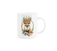 Purely Home Fox Mug - Flower Crown Animal Gift/Present - Tea Coffee White Bone China Mug
