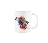 Purely Home French Horn Mug - Colourful Musical Brass Instrument Abstract White Tea Coffee Gift Present Mug