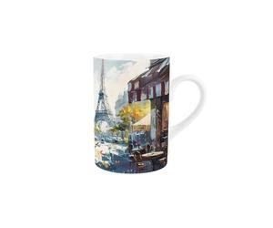 Purely Home French Scenes Mug - Eiffel Tower Parisian Street Watercolour Artwork - Tea/Coffee Hot Drinks Ceramic Mug Gift/Present