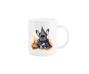 Purely Home Frenchie Mug - Halloween Pumpkins French Bulldog Gift/Present Mug - Tea Coffee White Bone China Mug for Dog Lovers