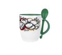Purely Home Fresh Vegetables Soup Mug & Spoon Set - 300ml Dark Green Ceramic Drinks Cup Cooking Themed Gifts