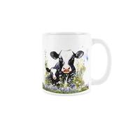 Purely Home Friesian Cow & Calf Mug - Black & White Cow Floral Field Farm Gift/Present - Tea/Coffee Hot Drinks White Ceramic Mug