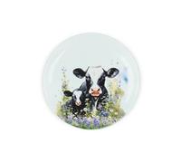 Purely Home Friesian Cow & Calf Textured Glass Round Trivet - Small Kitchen Chopping Board