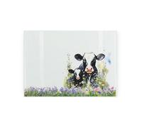 Purely Home Friesian Cow Glass Worktop Saver - Kitchen Chopping Board Worktop Protector With Non-Slip Feet