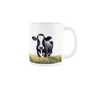 Purely Home Friesian Cow Mug - Black & White Cow Floral Field Farm Gift/Present - Tea/Coffee Hot Drinks White Ceramic Mug