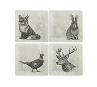 Purely Home Game Animals Coasters - Countryside Table Décor Set Of 4 Square Marble Coasters