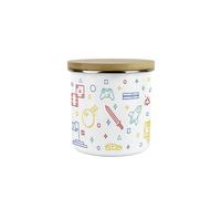 Purely Home Gamer Snacks Storage Canister - Medium Sized Gaming Homewares Gifts For Gamers - White Metal Enamel Kitchen Food Container Present