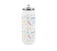 Purely Home Gaming Themed Large Drinking Can Flask With Straw