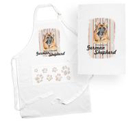 Purely Home German Shepherd Apron & Tea Towel Kitchen Set - Portrait Gifts For Dog Lovers - Cooking And Baking Present Linen Sets