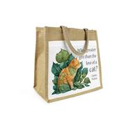 Purely Home Ginger Cat Jute Shopping Bag - Eco Friendly Reusable Shopper Bag with Front Pocket Present/Gift for Cat Lovers