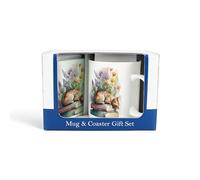 Purely Home Ginger Cat Mug & Coaster Gift Set - Books Bone China Mug and Glass Coaster Set - Tea/Coffee Present for Cat Lovers