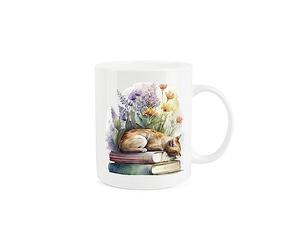 Purely Home Ginger Cat Mug - Cute Sleeping Cat White Garden Gift/Present Mug - Tea Coffee White Bone China Mug