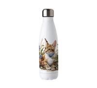 Purely Home Ginger Cat Stainless Steel Water Bottle - Gifts For Animal Lovers - Double Walled 500Ml Metal Hot/cold Drinks Bottle Outdoor Gift