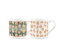 Purely Home Gingerbread Cookies Mugs Set - Festive Christmas Baking Gifts Bone China Tea/Coffee Cups, Set of 2