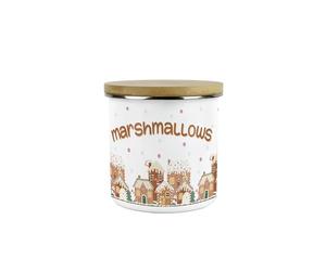 Purely Home Gingerbread Houses Marshmallows Storage Canister - Christmas Hot Chocolate Gifts Medium Enamel Container with Airtight Lid